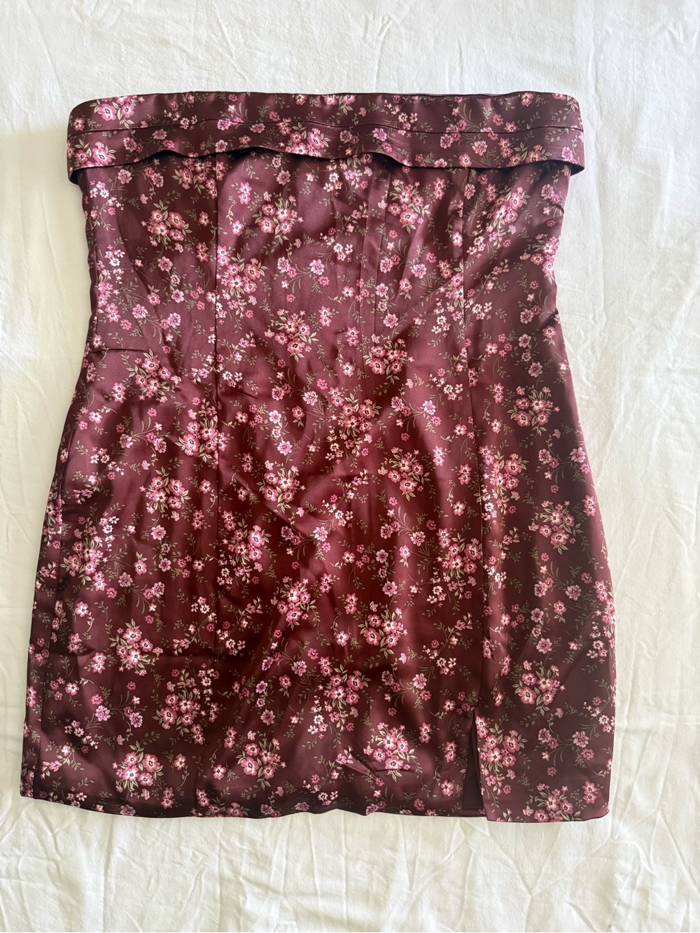 Homecoming Altar'd State Burgundy Strapless Floral Mini Dress
